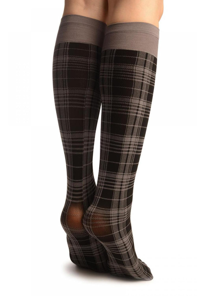 Liss Kiss Grey Scottish Tartan Socks Knee High - Socks