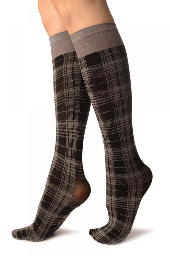 Liss Kiss Grey Scottish Tartan Socks Knee High - Socks