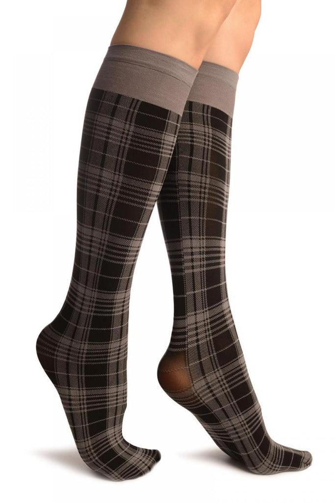 liss kiss Grey Scottish Tartan Socks Knee High - Socks