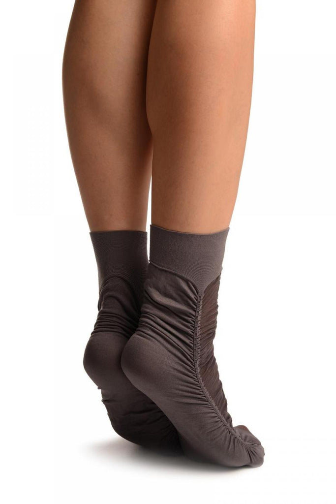 Liss Kiss Grey Sheer & Opaque Sides Ankle High Socks - Socks
