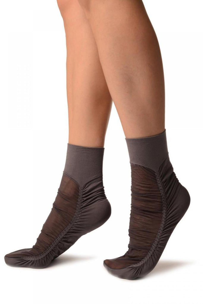 Liss Kiss Grey Sheer & Opaque Sides Ankle High Socks - Socks