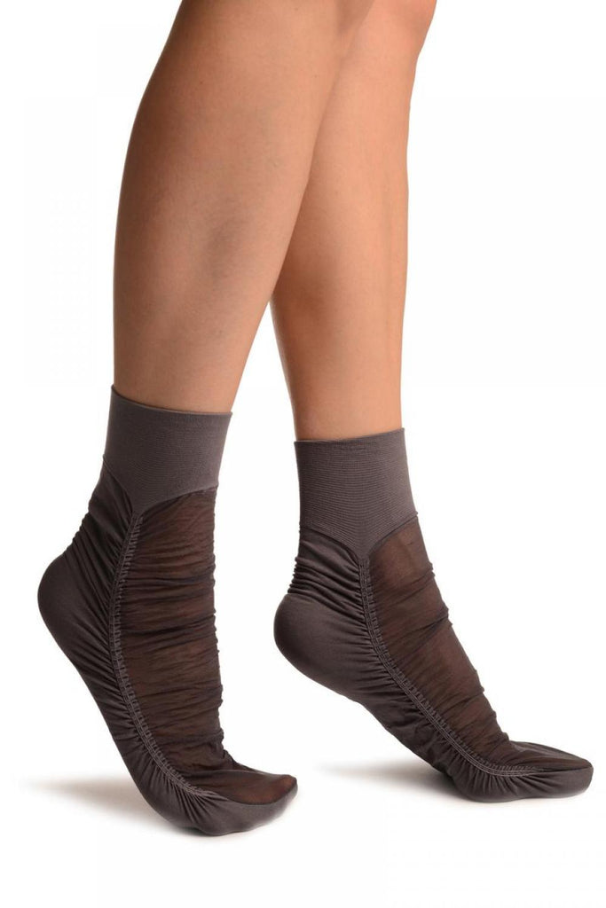 Liss Kiss Grey Sheer & Opaque Sides Ankle High Socks - Socks