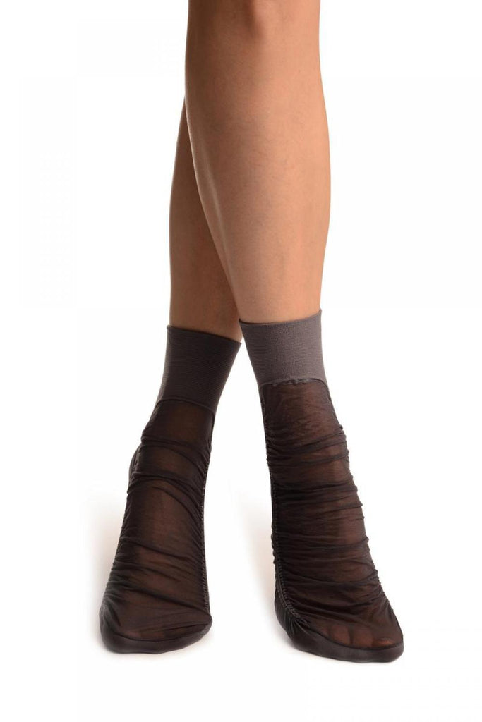 liss kiss Grey Sheer & Opaque Sides Ankle High Socks - Socks