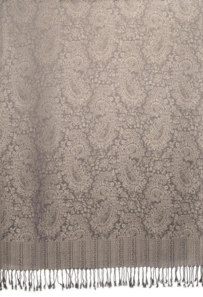 Liss Kiss Grey & Slate Grey Paisleys Pashmina Feel With Tassels - Scarf