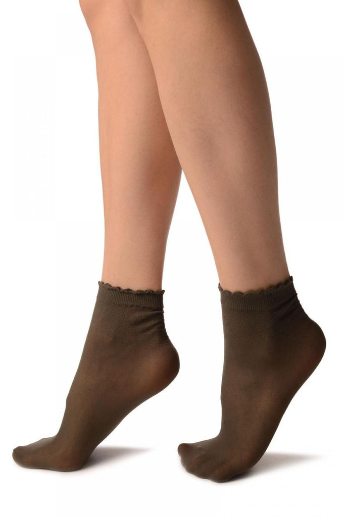 Liss Kiss Grey Small Polka Dots And Rhombus Tops Ankle High Socks - Socks