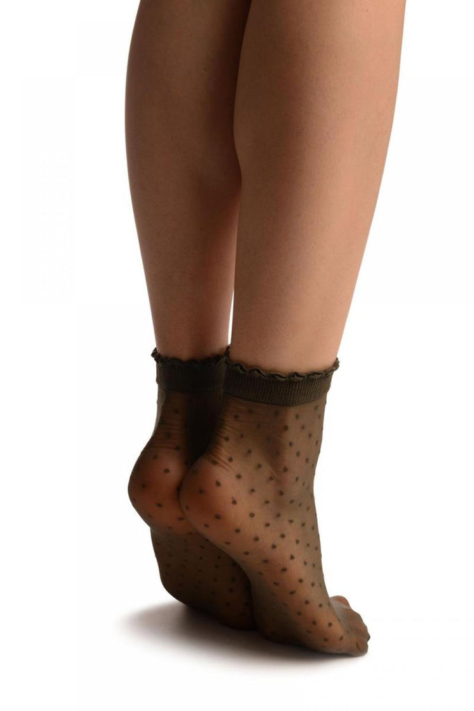 Liss Kiss Grey Small Polka Dots And Rounded Trim Top Socks Ankle High - Socks