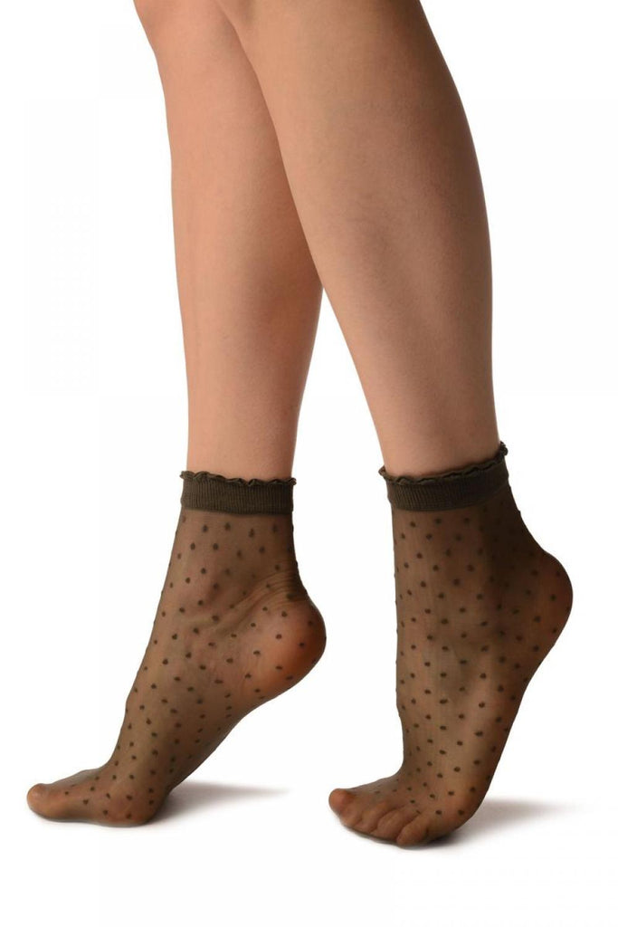 Liss Kiss Grey Small Polka Dots And Rounded Trim Top Socks Ankle High - Socks