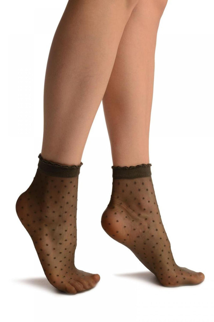 liss kiss Grey Small Polka Dots And Rounded Trim Top Socks Ankle High - Socks