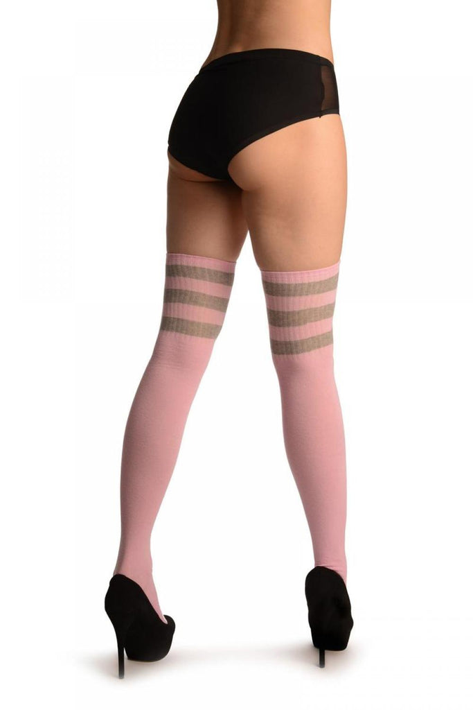 Liss Kiss Grey Stripes On Pink (Referee) - Over The Knee Socks