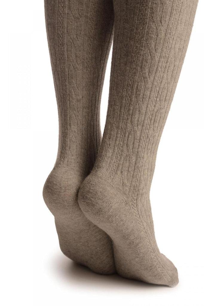 Liss Kiss Grey Twist Cable Knit Merino Wool Blend - Over The Knee Socks