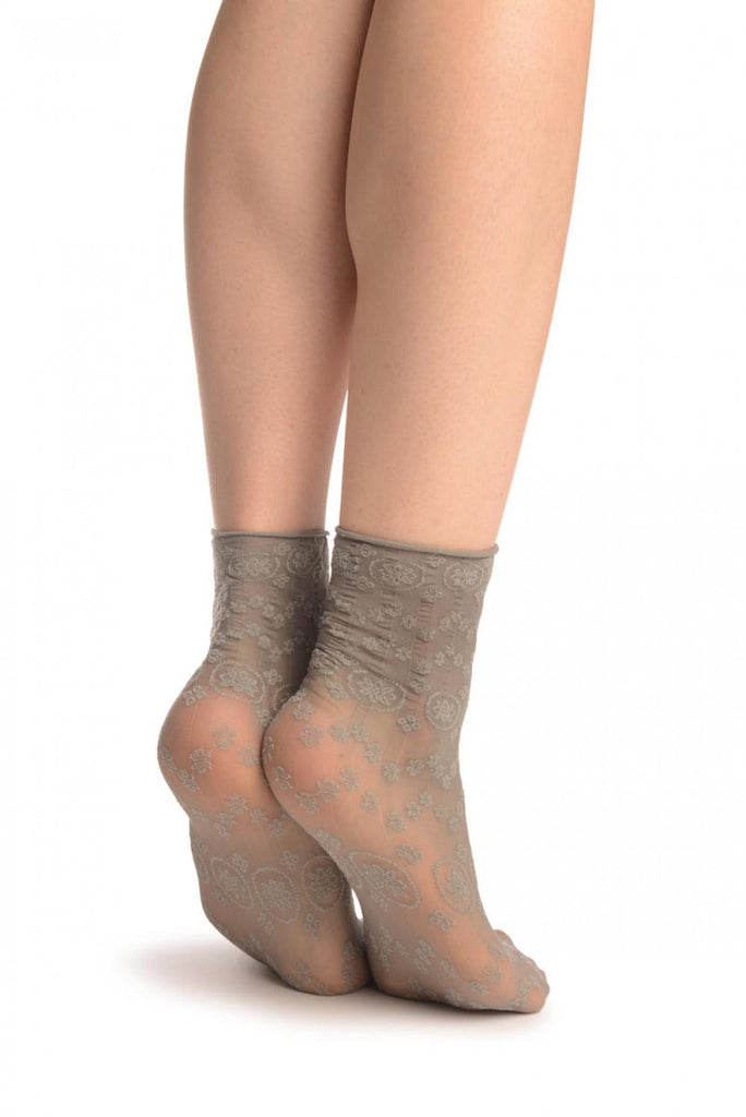 Liss Kiss Grey Water Lilly With Comfortable Top Ankle High Socks - Socks