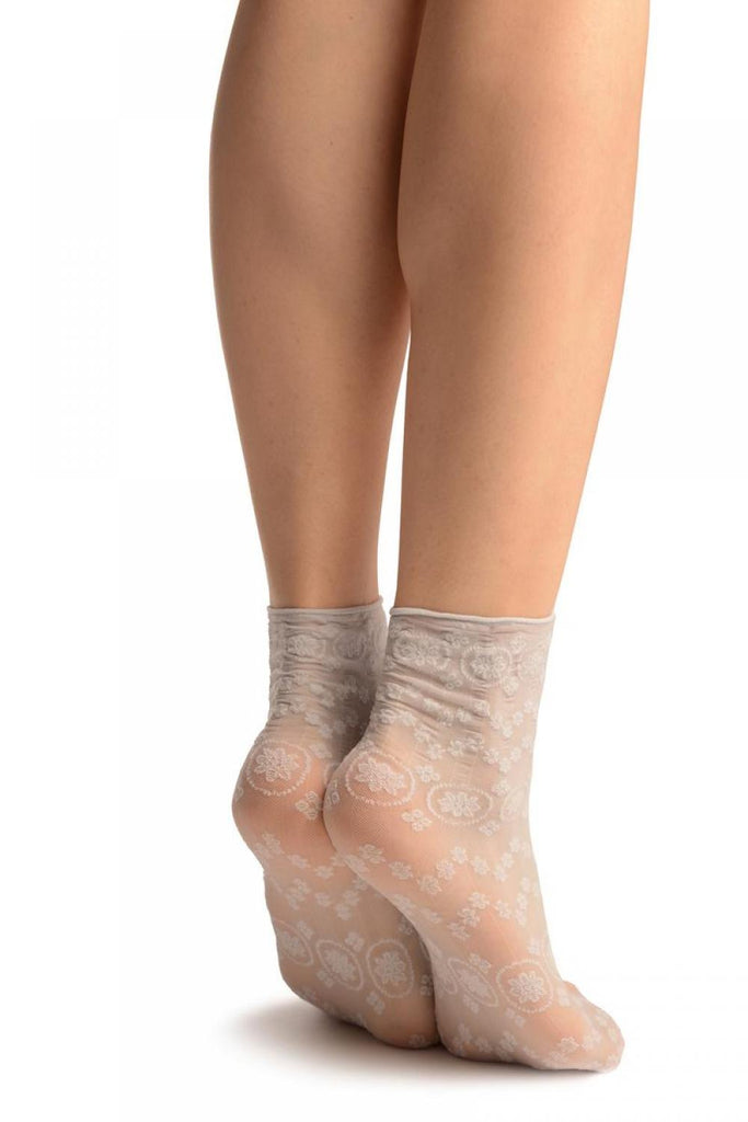 Liss Kiss Grey Water Lilly With Comfortable Top Ankle High Socks - Socks
