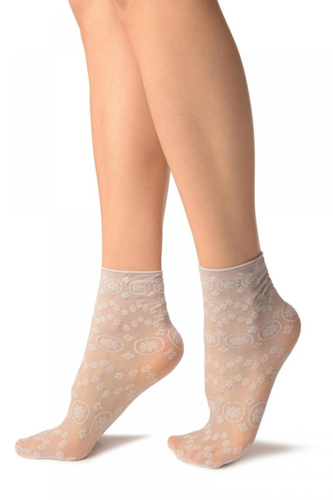 Liss Kiss Grey Water Lilly With Comfortable Top Ankle High Socks - Socks
