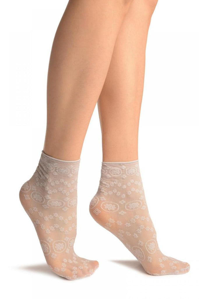 liss kiss Grey Water Lilly With Comfortable Top Ankle High Socks - Socks
