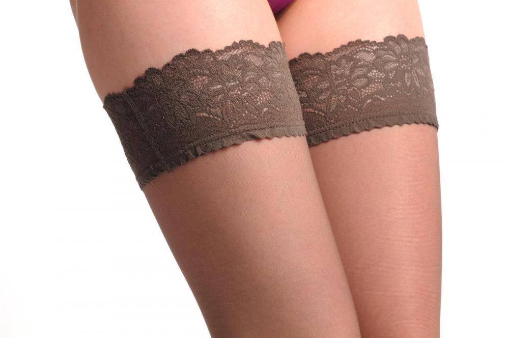 Liss Kiss Grey With Ankle Flowers Bouquet & Floral Silicon Garter 12 Den - Hold Ups