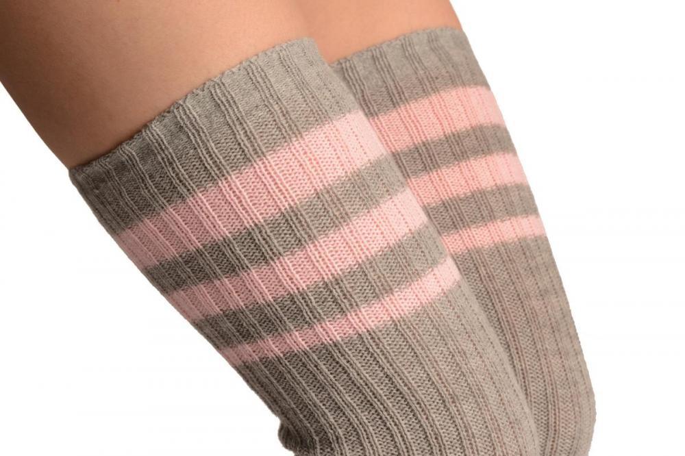 Liss Kiss Grey With Baby Pink Referee Stripes Stirrup Dance/Ballet Leg Warmers - Leg Warmers