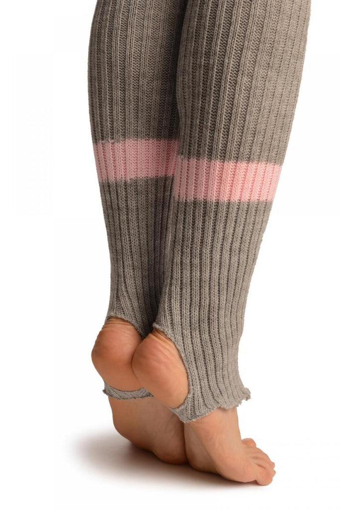Liss Kiss Grey With Baby Pink Referee Stripes Stirrup Dance/Ballet Leg Warmers - Leg Warmers