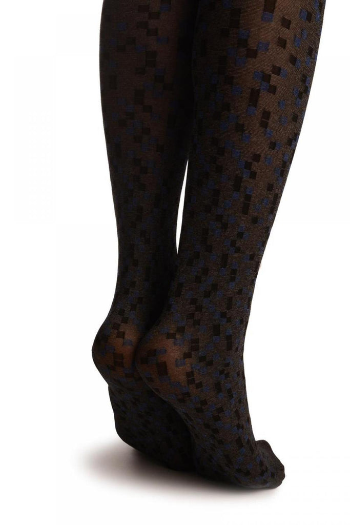 Liss Kiss Grey With Black & Blue Pixels Over The Knee - Tights