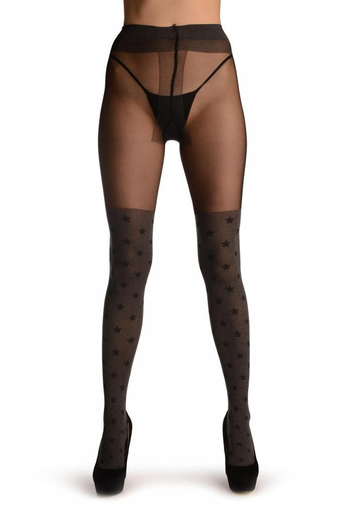 Liss Kiss Grey With Black Stars & Faux Suspenders - Tights