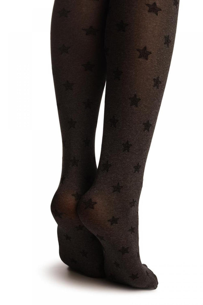 Liss Kiss Grey With Black Stars & Faux Suspenders - Tights