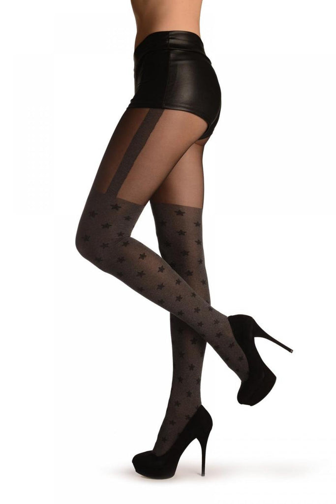 liss kiss Grey With Black Stars & Faux Suspenders - Tights