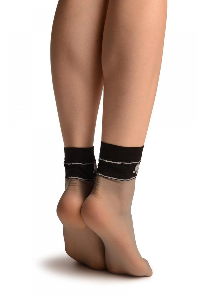 Liss Kiss Grey With Black Top & White Lotus Flowers Socks Ankle High - Socks