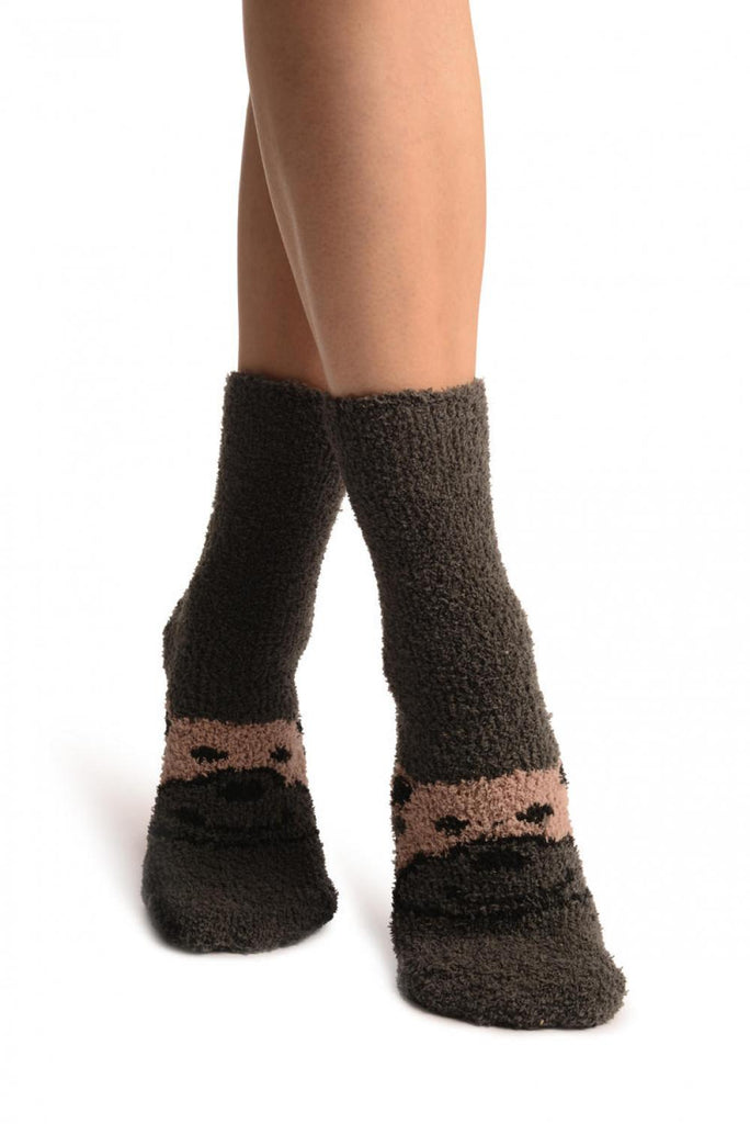 liss kiss Grey With Cute Bear Terry Ankle High Socks - Socks