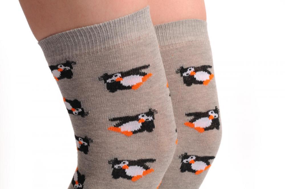 Liss Kiss Grey With Cute Penguins - Over The Knee Socks