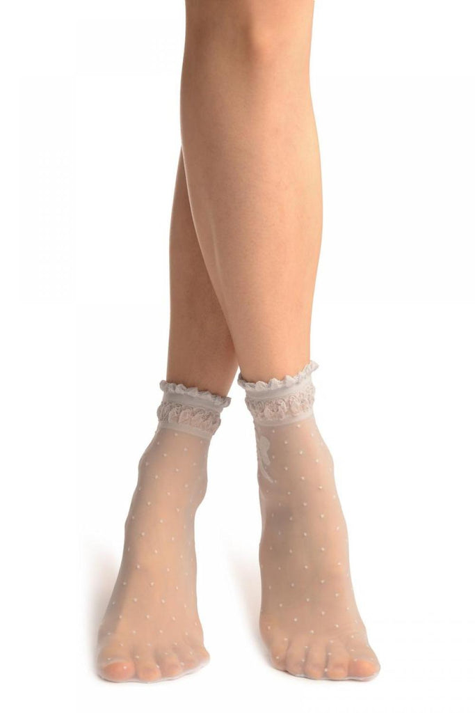 Liss Kiss Grey With Dots & Bow Comfort Top Ankle High Socks - Socks
