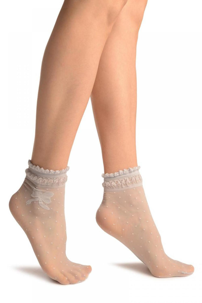 liss kiss Grey With Dots & Bow Comfort Top Ankle High Socks - Socks
