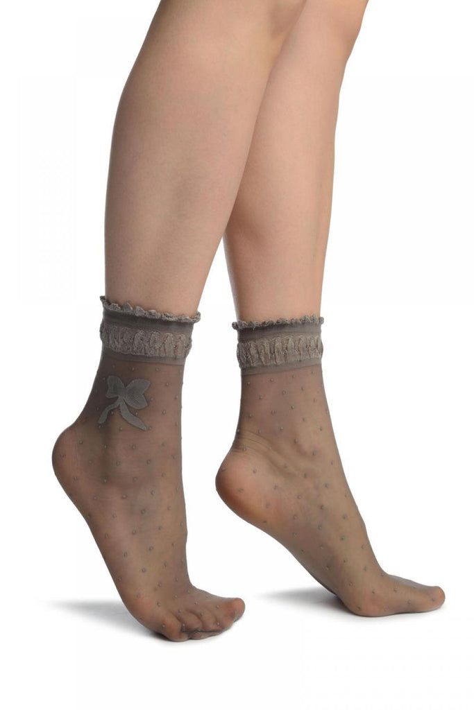 liss kiss Grey With Dots & Bow Comfort Top Ankle High Socks - Socks
