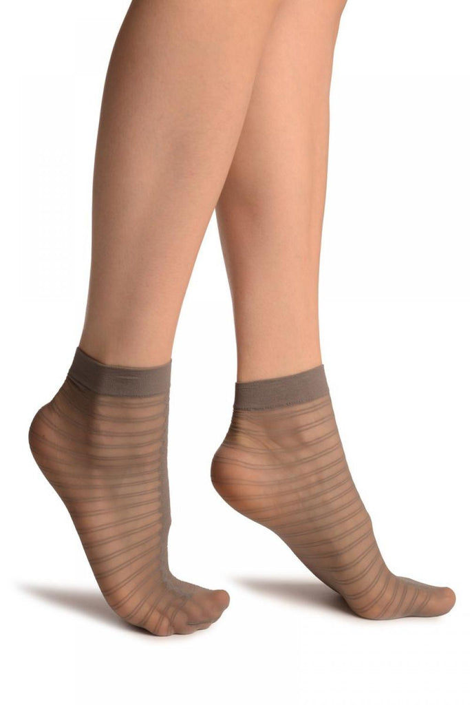Liss Kiss Grey With Front Seam & Double Stripes Socks Ankle High - Socks