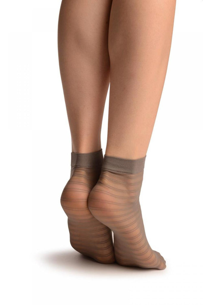 Liss Kiss Grey With Front Seam & Double Stripes Socks Ankle High - Socks
