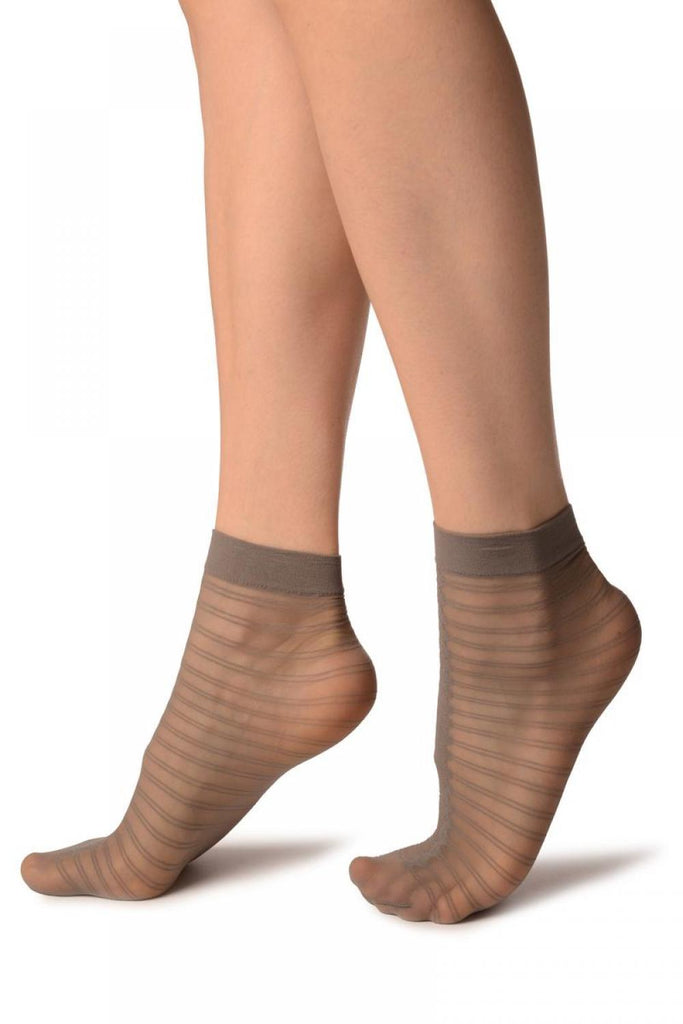 Liss Kiss Grey With Front Seam & Double Stripes Socks Ankle High - Socks