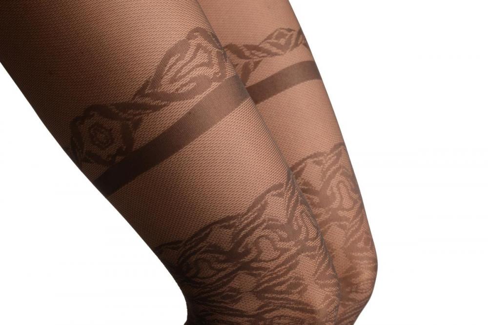 Liss Kiss Grey With Geometrical Faux Stockings & Garter - Tights