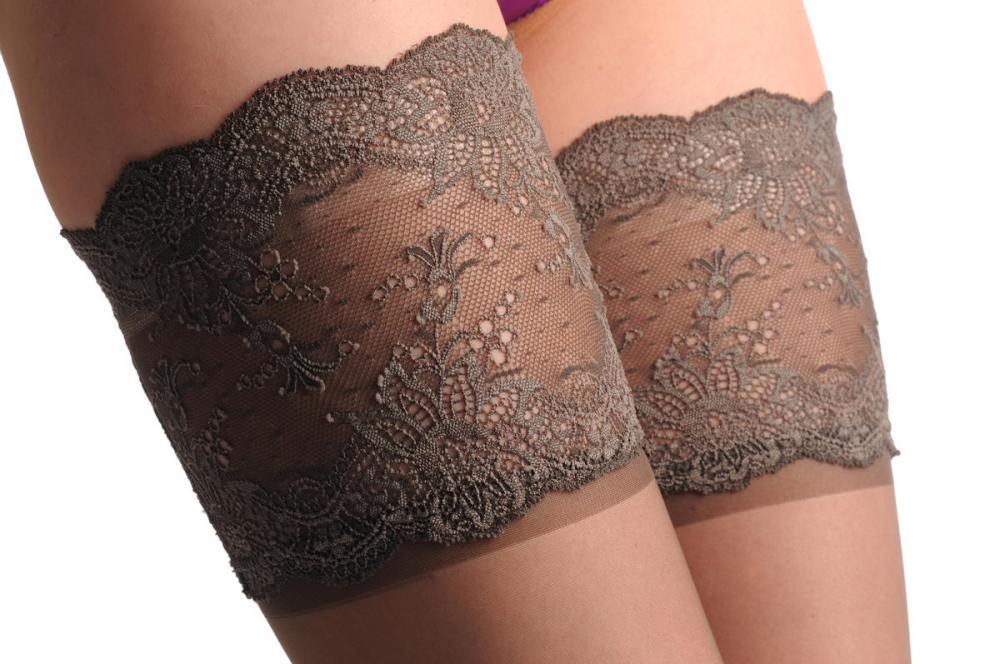 Liss Kiss Grey With Grey Wide Lace Floral Garter 20 Den - Hold Ups