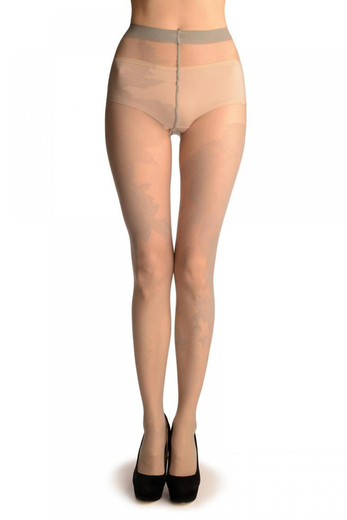 Liss Kiss Grey With Large Asymmetrical Roses - Tights