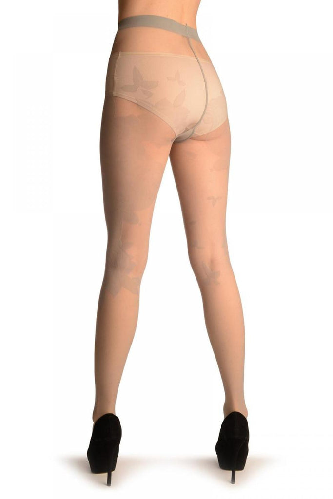 Liss Kiss Grey With Large Asymmetrical Roses - Tights