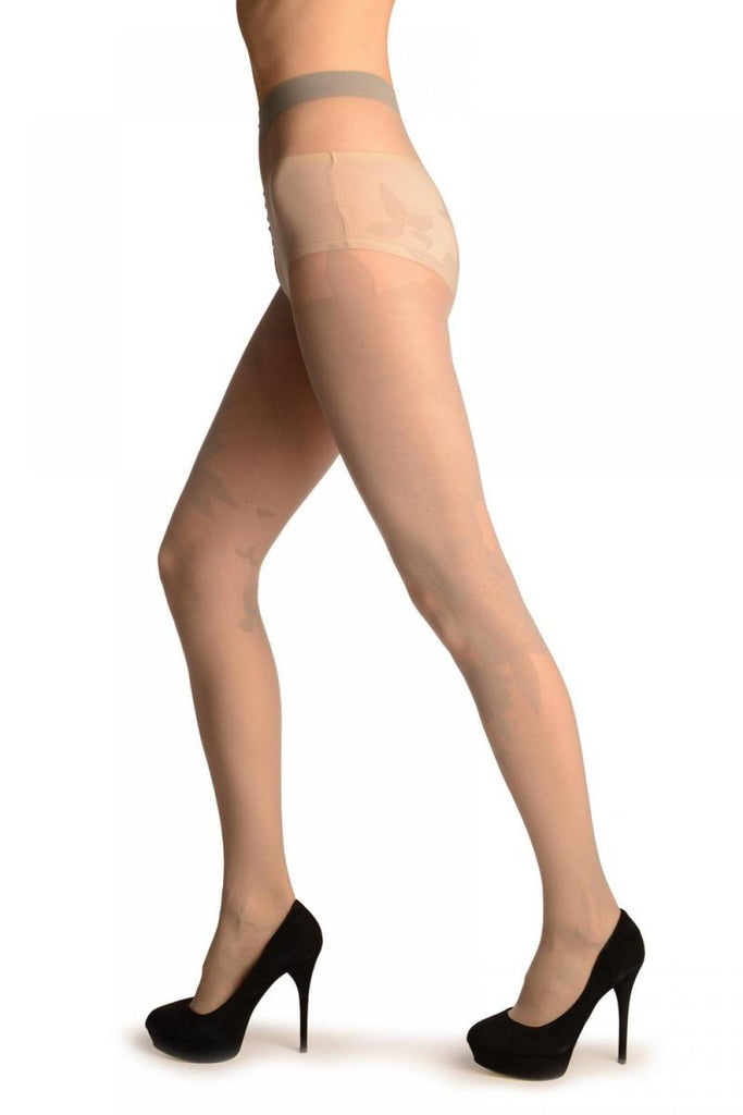 Liss Kiss Grey With Large Asymmetrical Roses - Tights