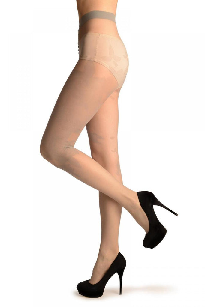 liss kiss Grey With Large Asymmetrical Roses - Tights