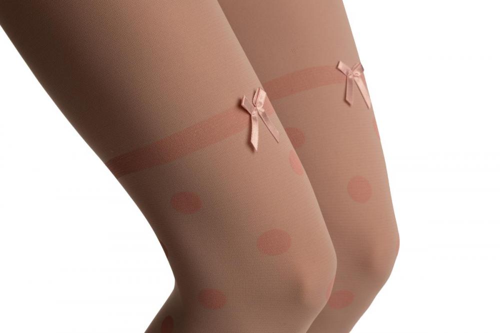 Liss Kiss Grey With Light Pink Polka Dot & Satin Bow - Tights