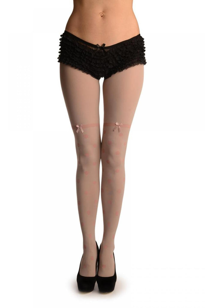 liss kiss Grey With Light Pink Polka Dot & Satin Bow - Tights