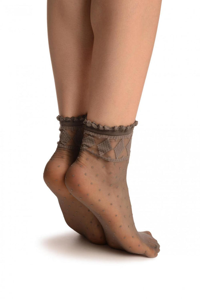 Liss Kiss Grey With Little Dots And Dimonds Silky Comfort Top Ankle High Socks - Socks
