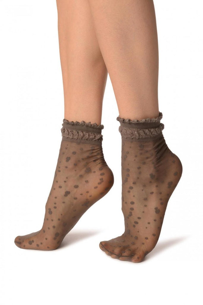 Liss Kiss Grey With Little Dots And Silky Comfort Top Ankle High Socks - Socks