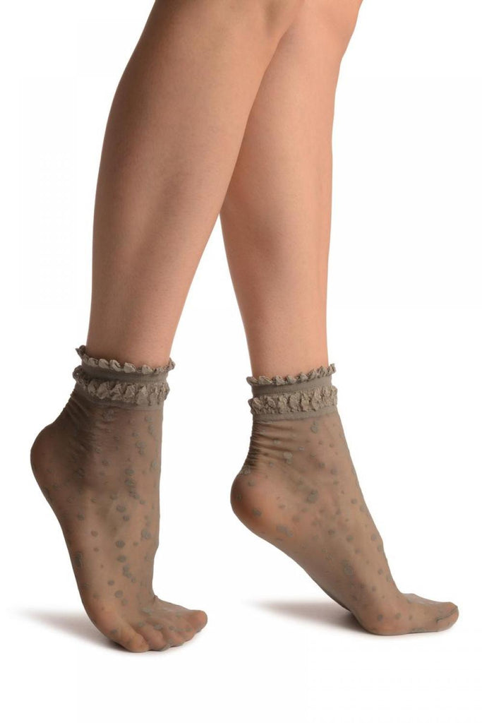 Liss Kiss Grey With Little Dots And Silky Comfort Top Ankle High Socks - Socks