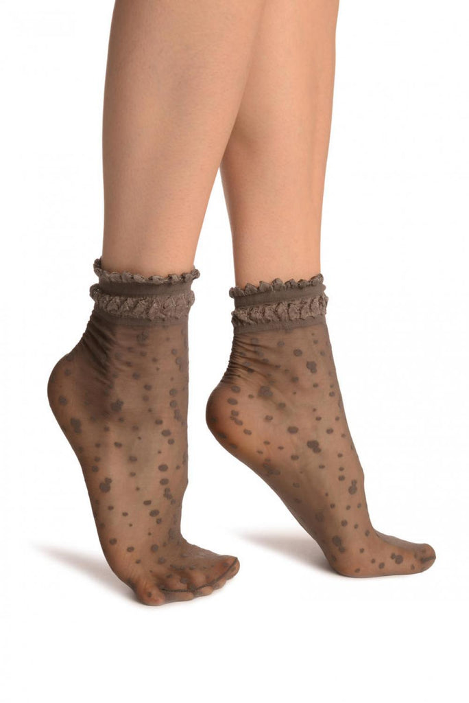 liss kiss Grey With Little Dots And Silky Comfort Top Ankle High Socks - Socks