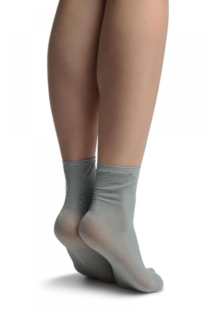Liss Kiss Grey With Lurex And Plain Top Ankle High Socks - Socks