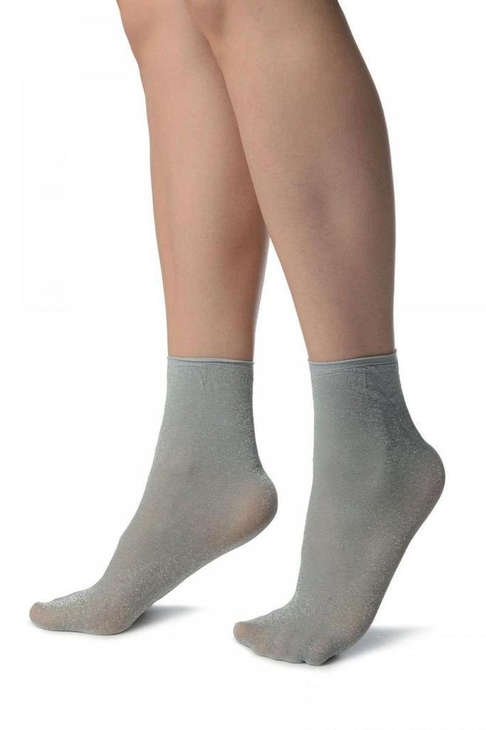 Liss Kiss Grey With Lurex And Plain Top Ankle High Socks - Socks
