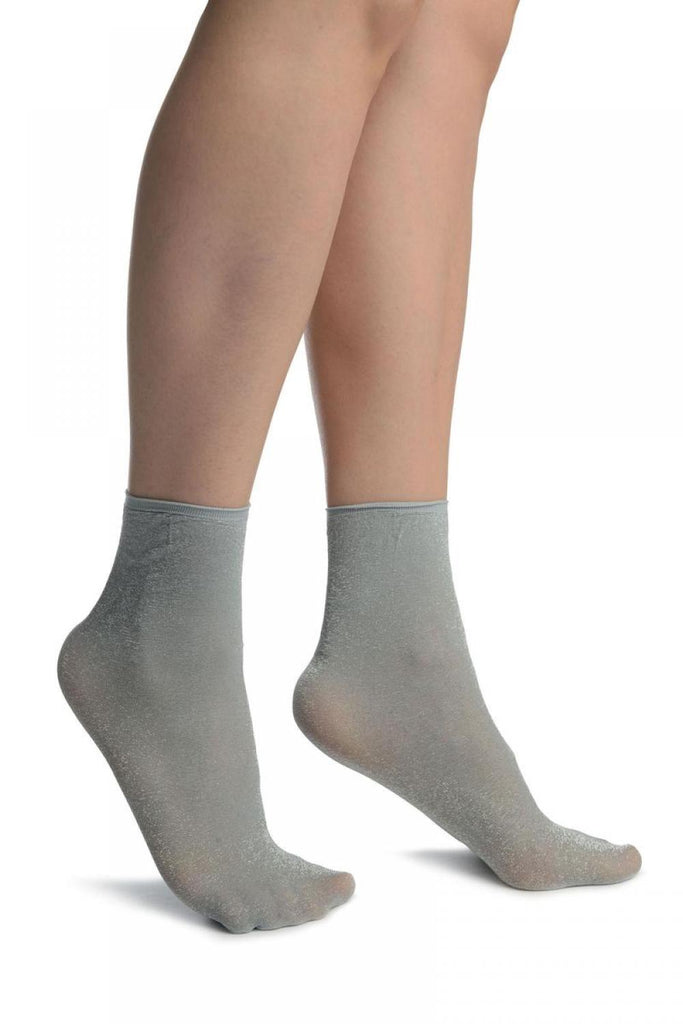 liss kiss Grey With Lurex And Plain Top Ankle High Socks - Socks