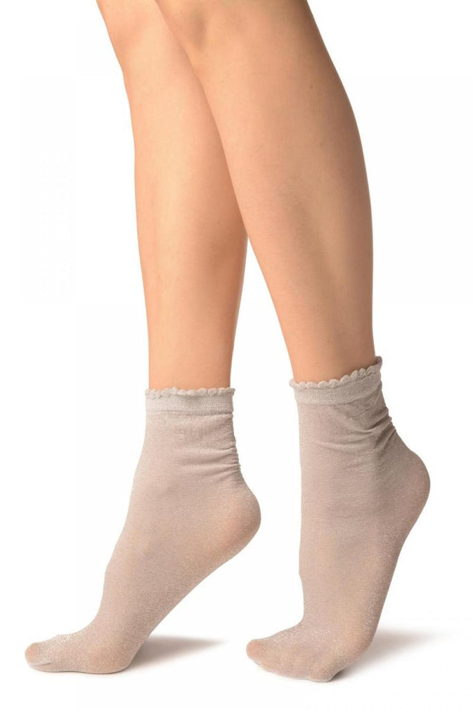 Liss Kiss Grey With Lurex Comfort Top Ankle High Socks - Socks